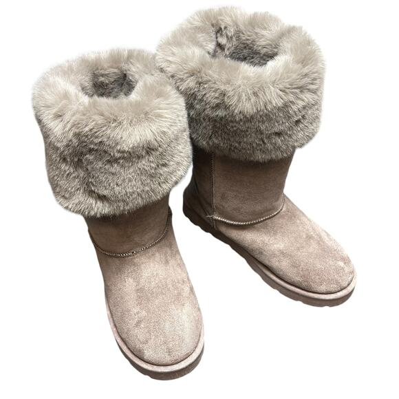 BAMBOO Shoes - Bamboo Round Toe Faux Fur Top Slip On Casual Womens Mid0Calf Boots Shoes